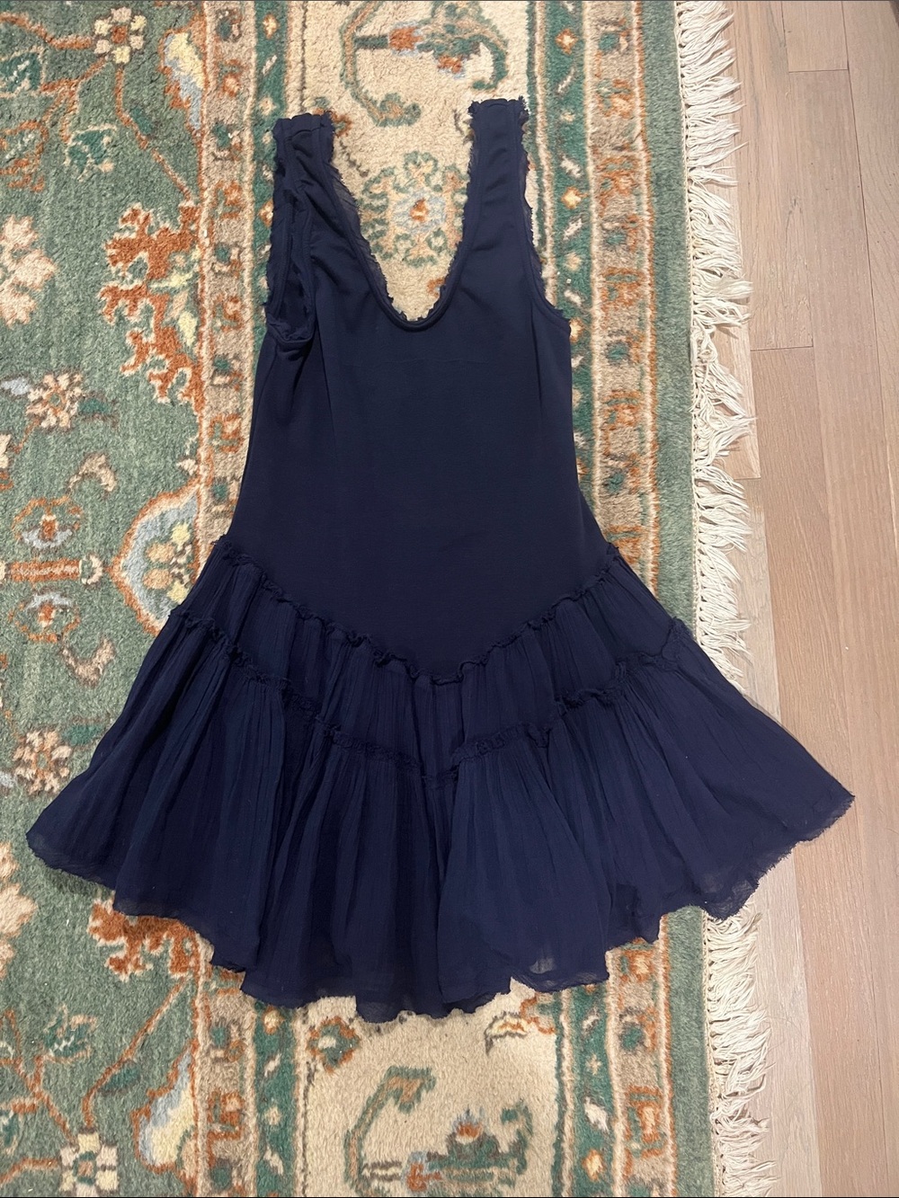 Free People Navy Ruffled Tiered Slip Dress